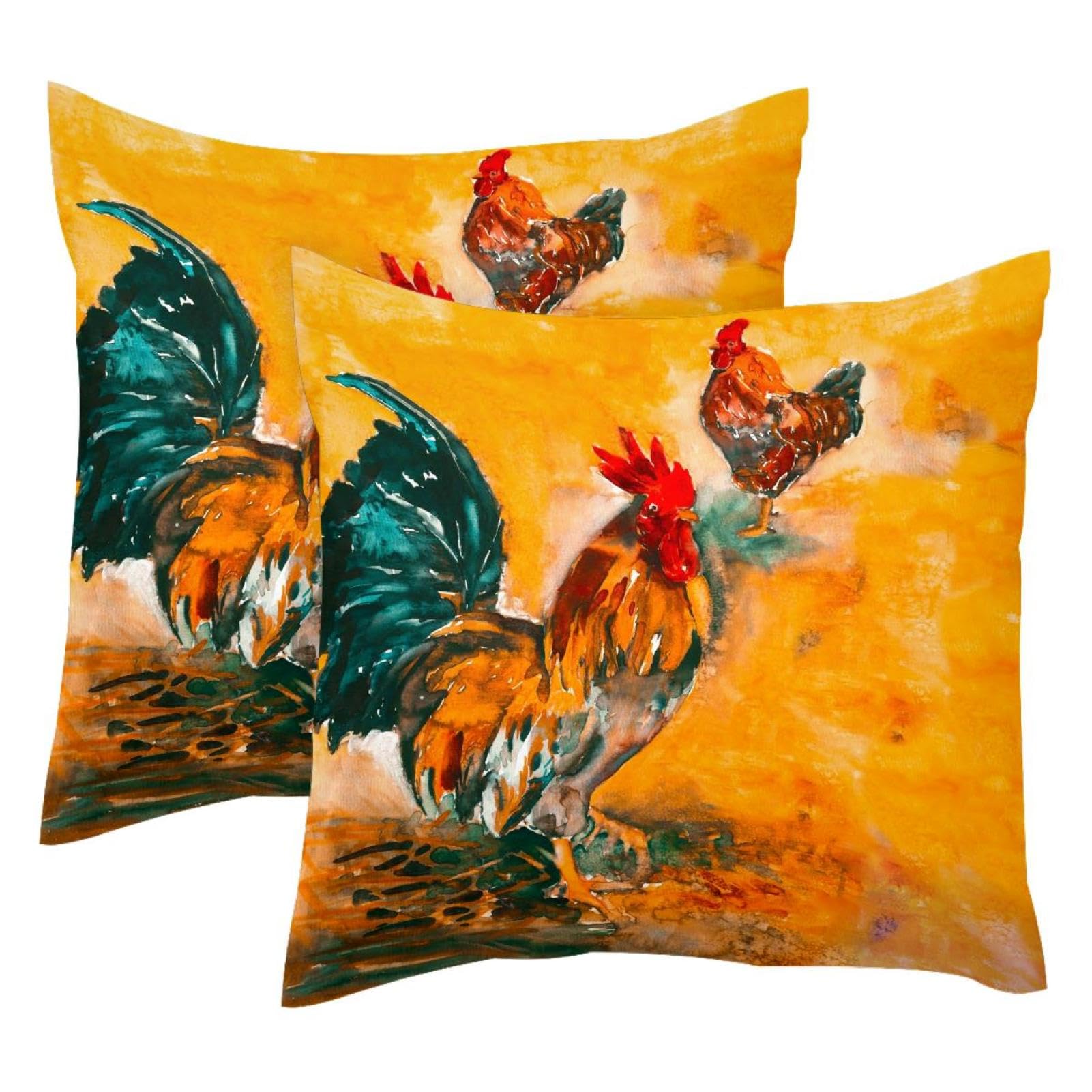 Housse de coussin velours motif coq de la ferme taie oreiller 50x50