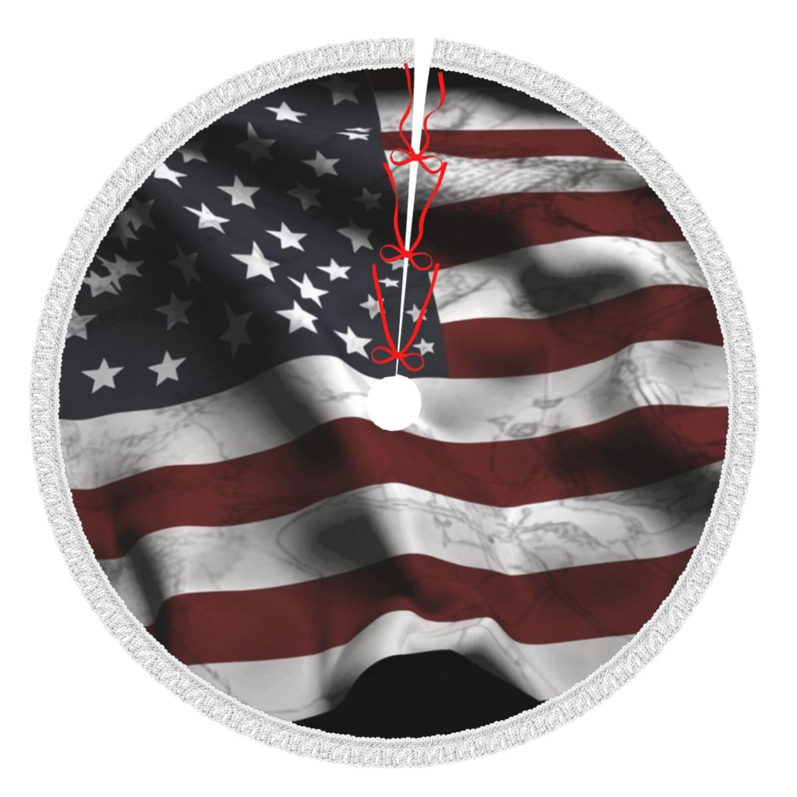 Weihnachtsbaumrock Mit Bommel & US-Flagge – Wasserdichte Matte, 122 Cm, Rustikal Für Drinnen/draußen