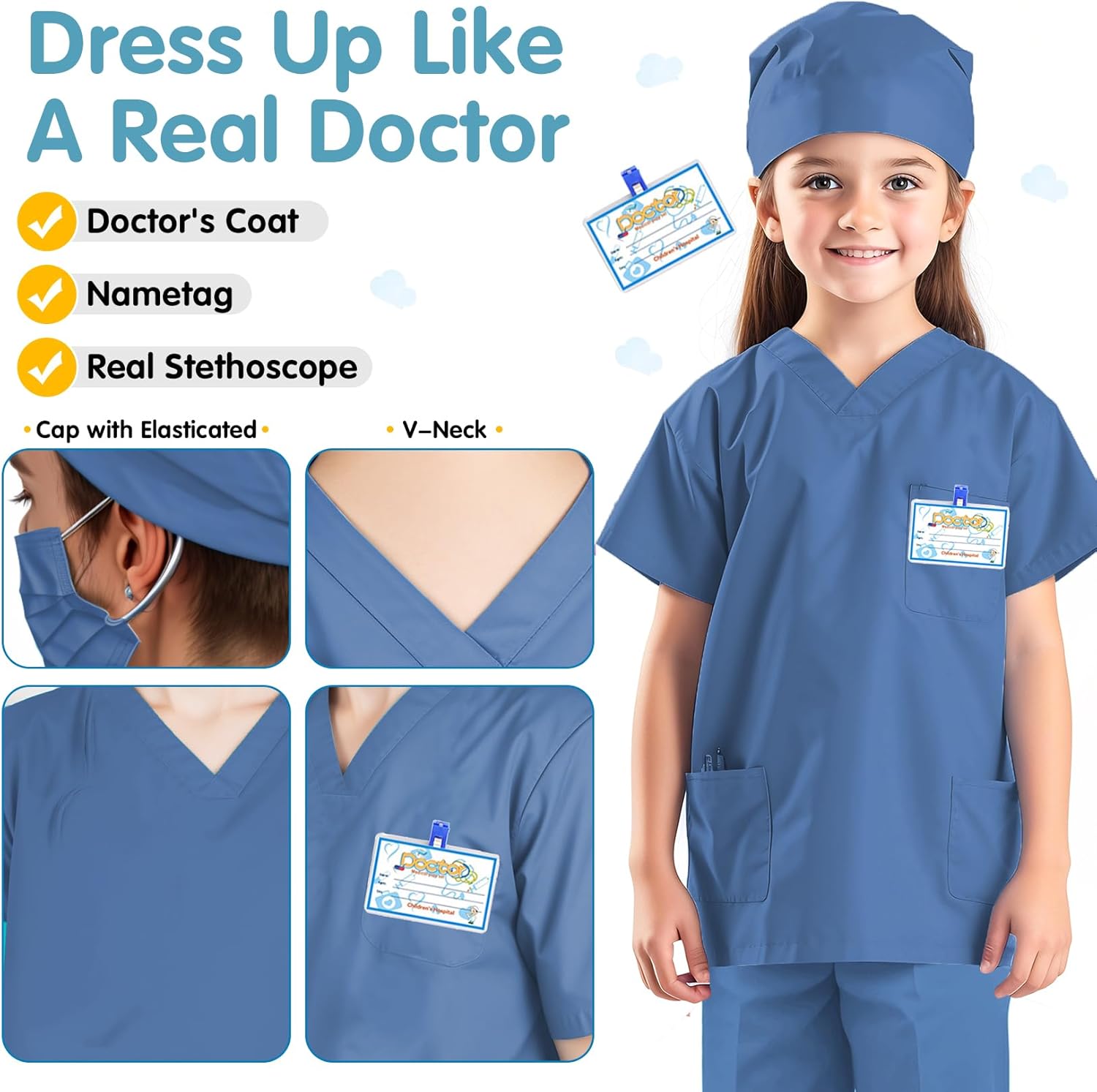 RioRand Doctor Costume for Kids,Toddler Nurse Scrubs Career Day Costume Halloween Dress Up Cosplay For Boys Girls 3-12 Years - Image 2