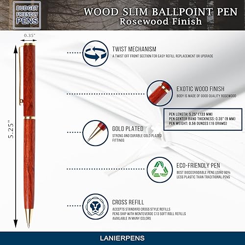 Miniatura 3 de Lanier Pens Bolígrafo delgado de madera hermosa económica - Rosewood
