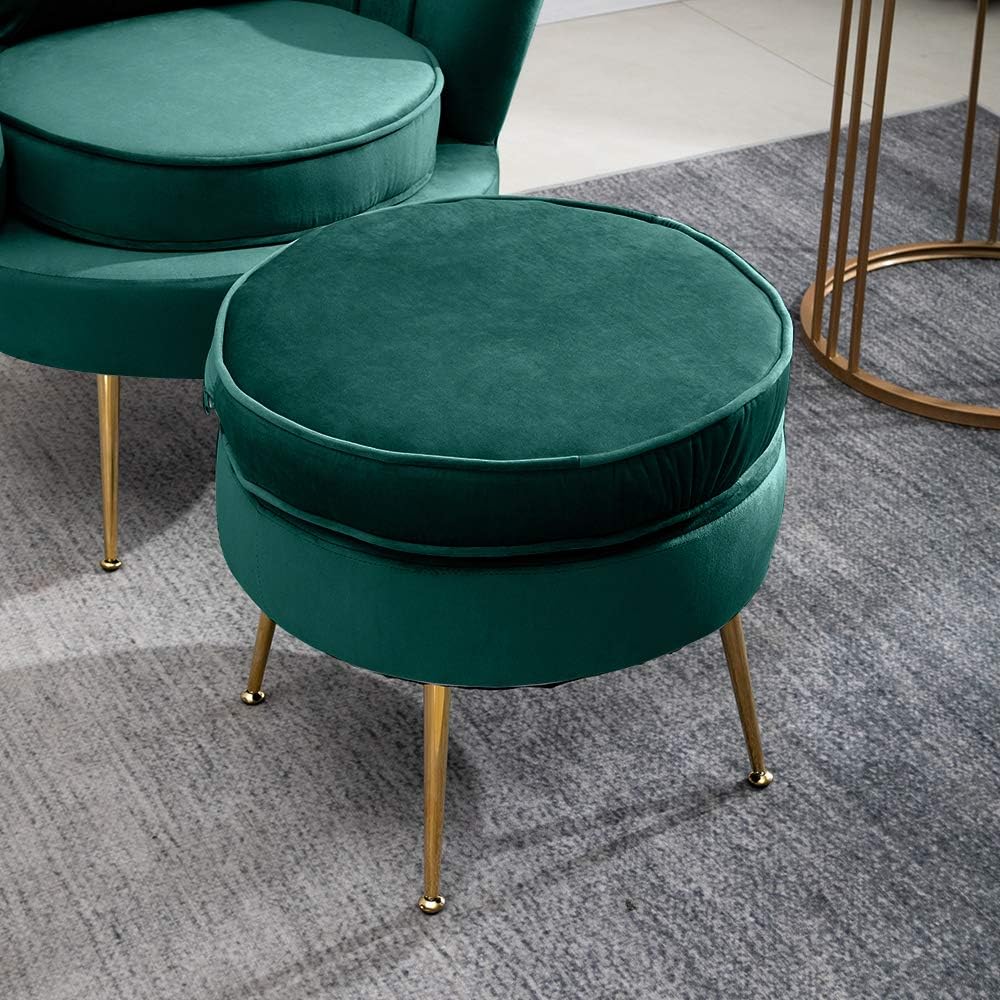 QIHANG-UK Small Velvet Ottoman Footstool, Round Footrest Padded Pouffe Stool, Modern Stool for Bedroom Office Reception, Green