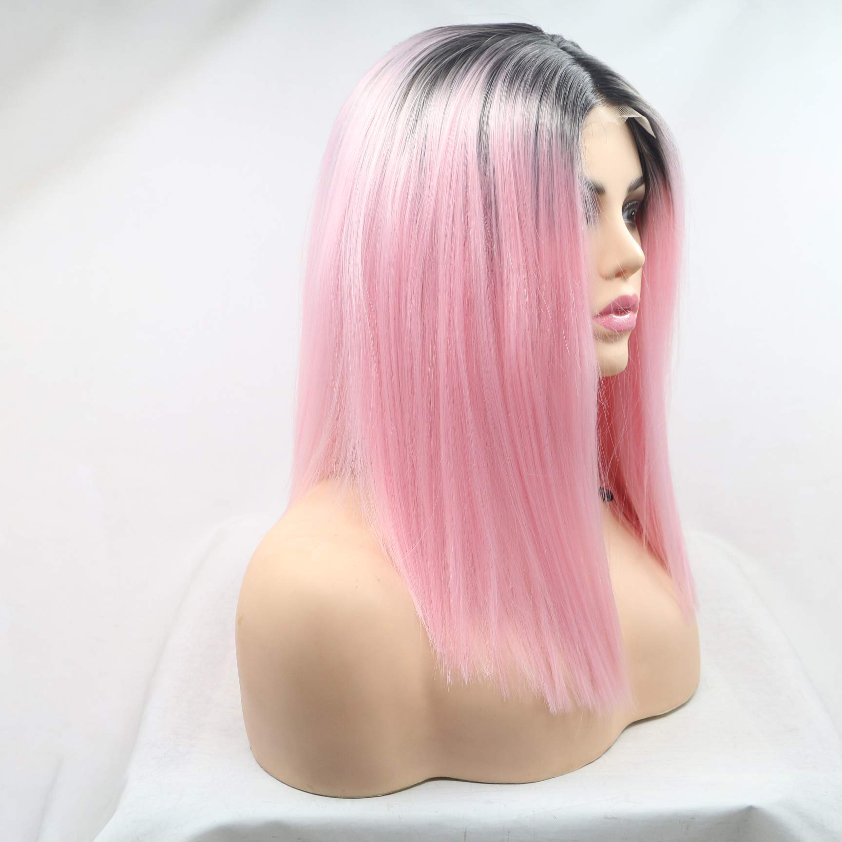 Amazon.com : Pink Synthetic Wig Dark Roots Short Bob Wigs 