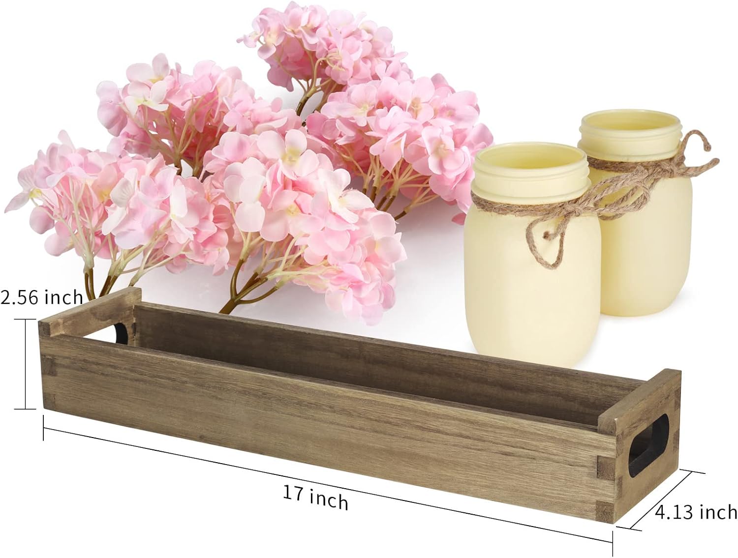 Centerpieces for Dining Room Table with Long Tray, Kitchen Table Centerpieces with 5 Mason Jars, Artificial Hydrangea Rustic Farmhouse Home Decor for Living Room Coffee Table Decor by TJ.MOREE - Pink