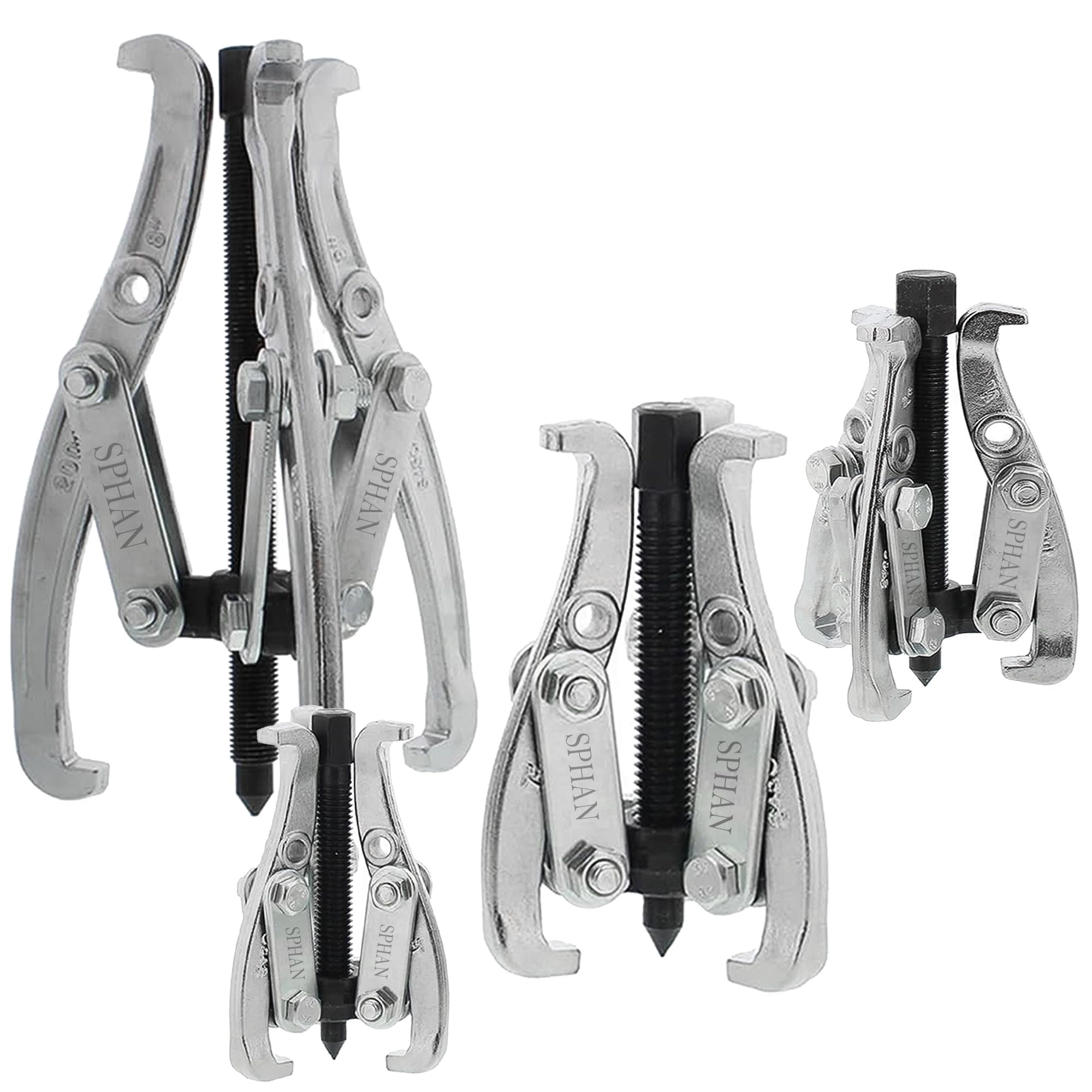 SPHAN Motor Tech Gear Puller Set, 3" 4" 6" 8'' 3 Jaw Puller Kit for Pulley Gear Bearing Flywheel Removal, Heavy Duty Pulley Puller with Reversible