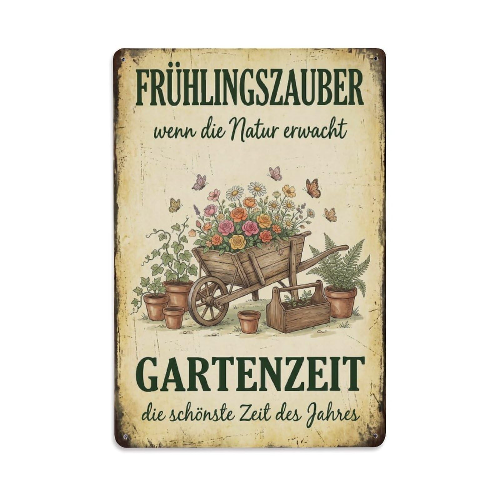 Vintage Funny Garden Springtime Magic Rustic Gate Blooming Metal Tin Sign Plaque Wall Decor for Cafe, Club Bar, Office, Garden Metal Poster 8x12Inch