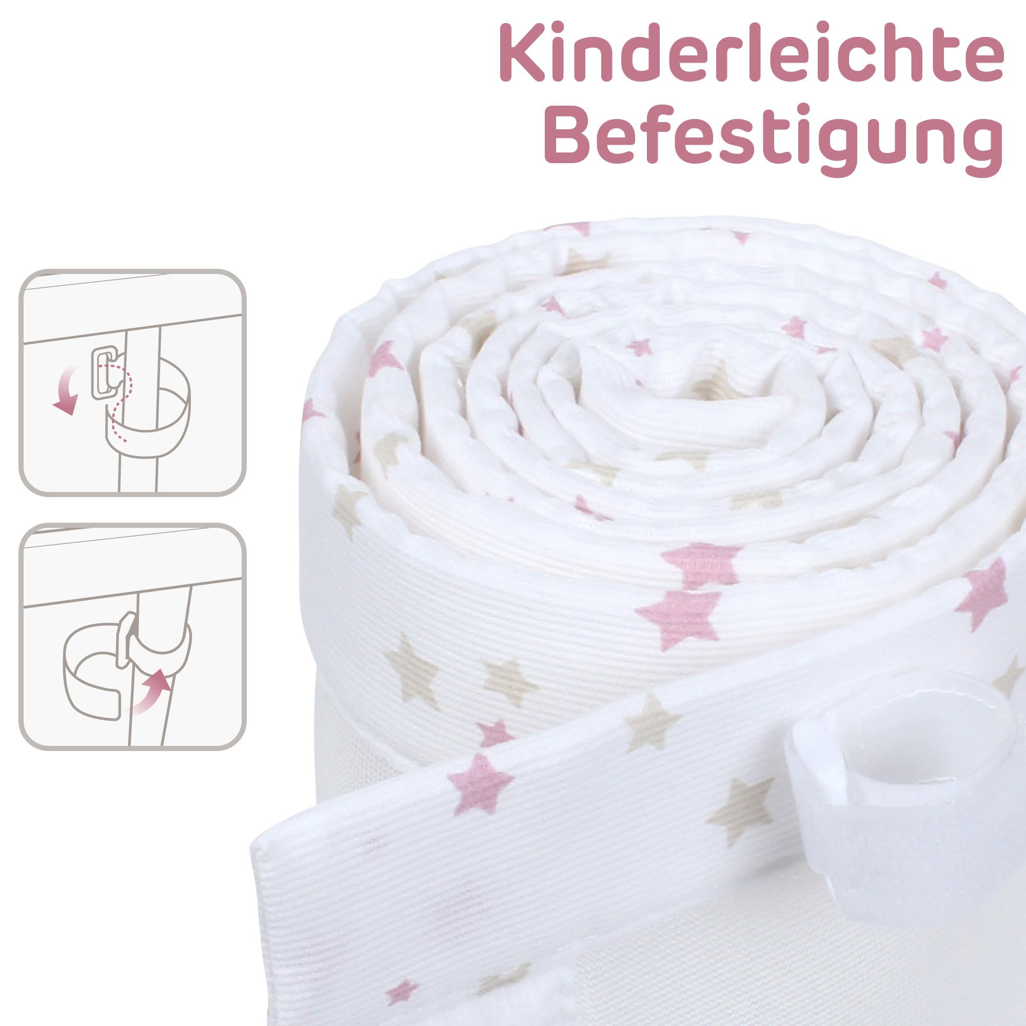 babybay Paracolpi in rete piqué 3D adatto per modello Maxi, Boxspring, Comfort e Comfort Plus, bianco mix stelle sabbia/bacche
