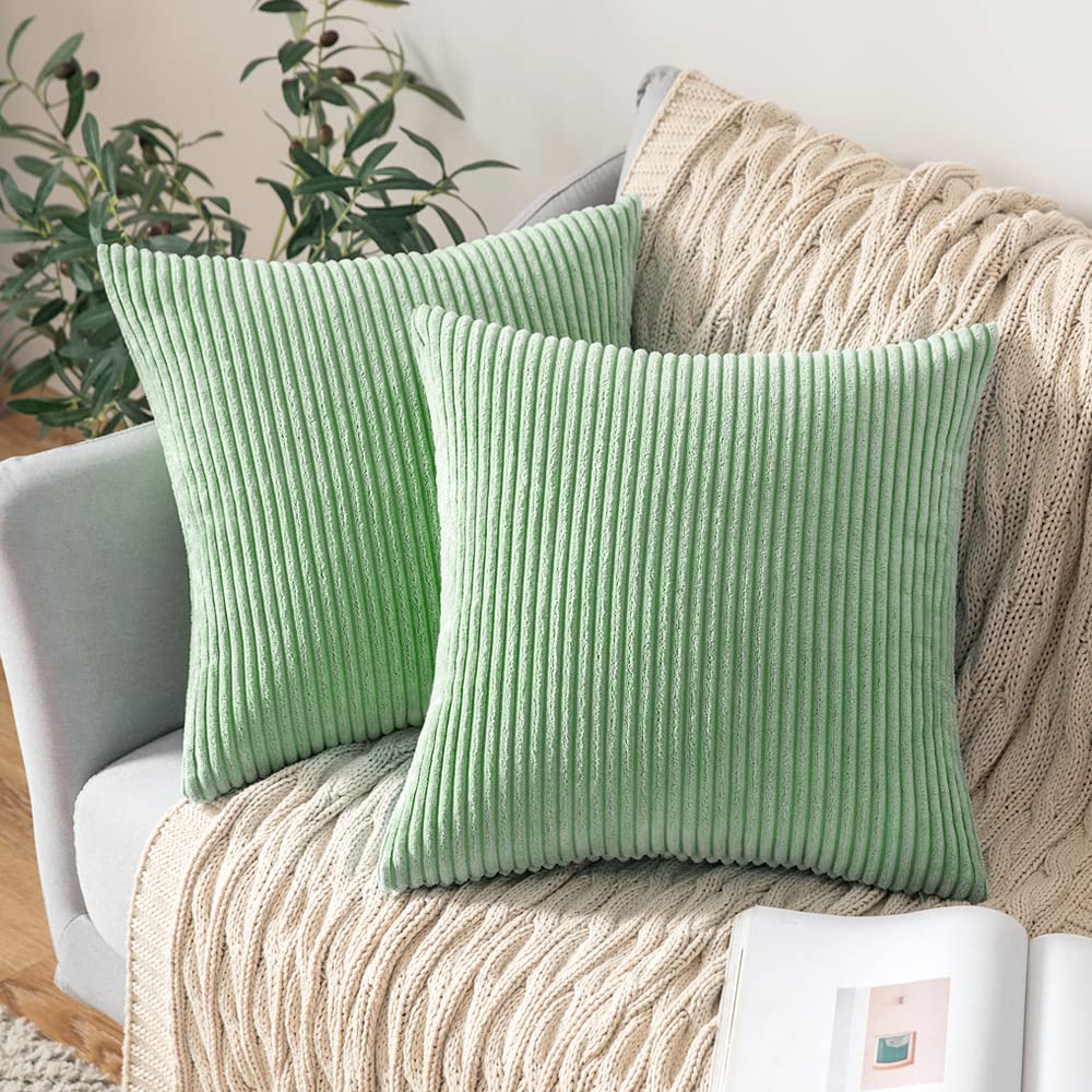 MIULEE Federe per Cuscini per Divano in Velluto a Coste Copricuscini per Camera da Letto Soggiorno Federa per Letto Matrimoniale Moderna Decorativa Fodere Quadrati 2 Pezzi 40X40 CM Fagiolo Verde