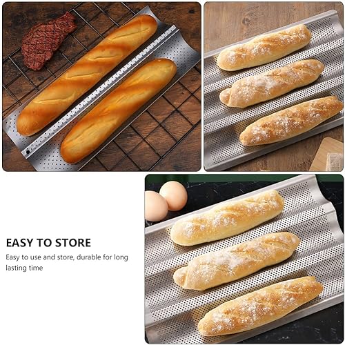 Miniatura 5 de Cabilock Molde para hornear pan francés, 2 piezas, bandeja de horno perforada antiadherente, bandeja para hornear pan, bandeja para baguette