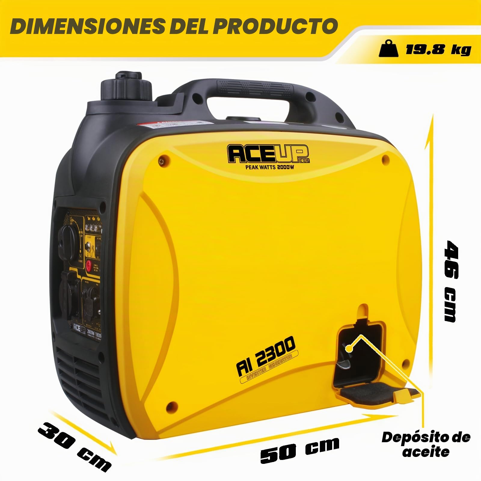 Aceup Energy - Generador eléctrico a gasolina con toma de corriente de 230 V, 2000 W