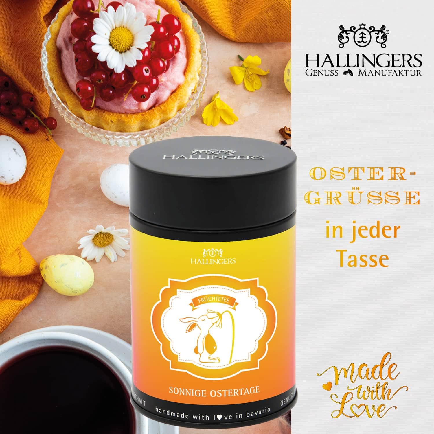Hallingers Genuss Manufaktur Feinkost Oster-Geschenk-Set - XXL-Geschenkkorb "Gruß vom Osterh..." großer Ostergruß Ostereier, Müsli, Kaffee, Konfitüre, Olivenöl & mehr, Ostern Körbchen für Frauen