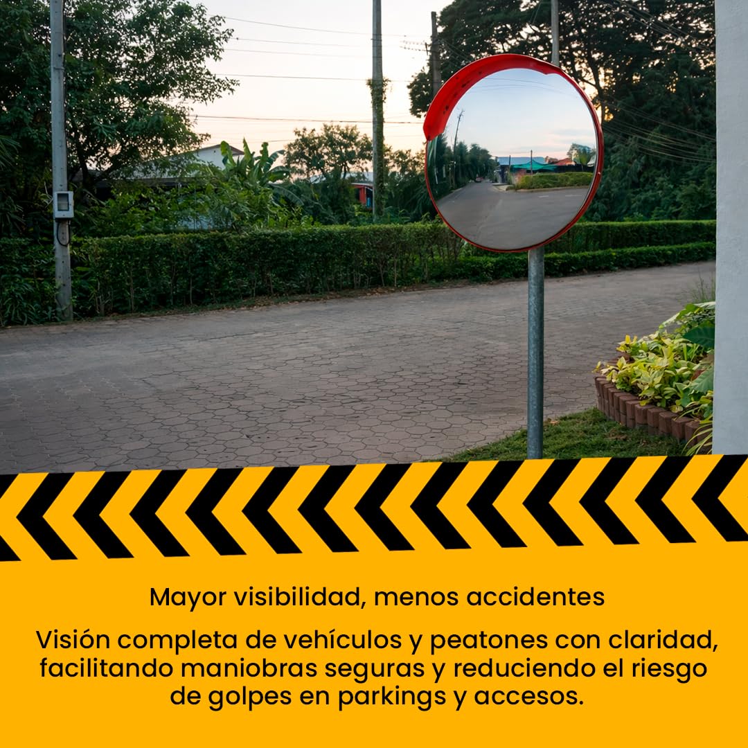 PARKING FACIL | Espejo de Tráfico Convexo Ø 60 cm de Seguridad | Soporte para Poste | Eliminación de Puntos Ciegos en Interiores y Exteriores | Superficie Flexible y Resistente | Ajustable y Preciso