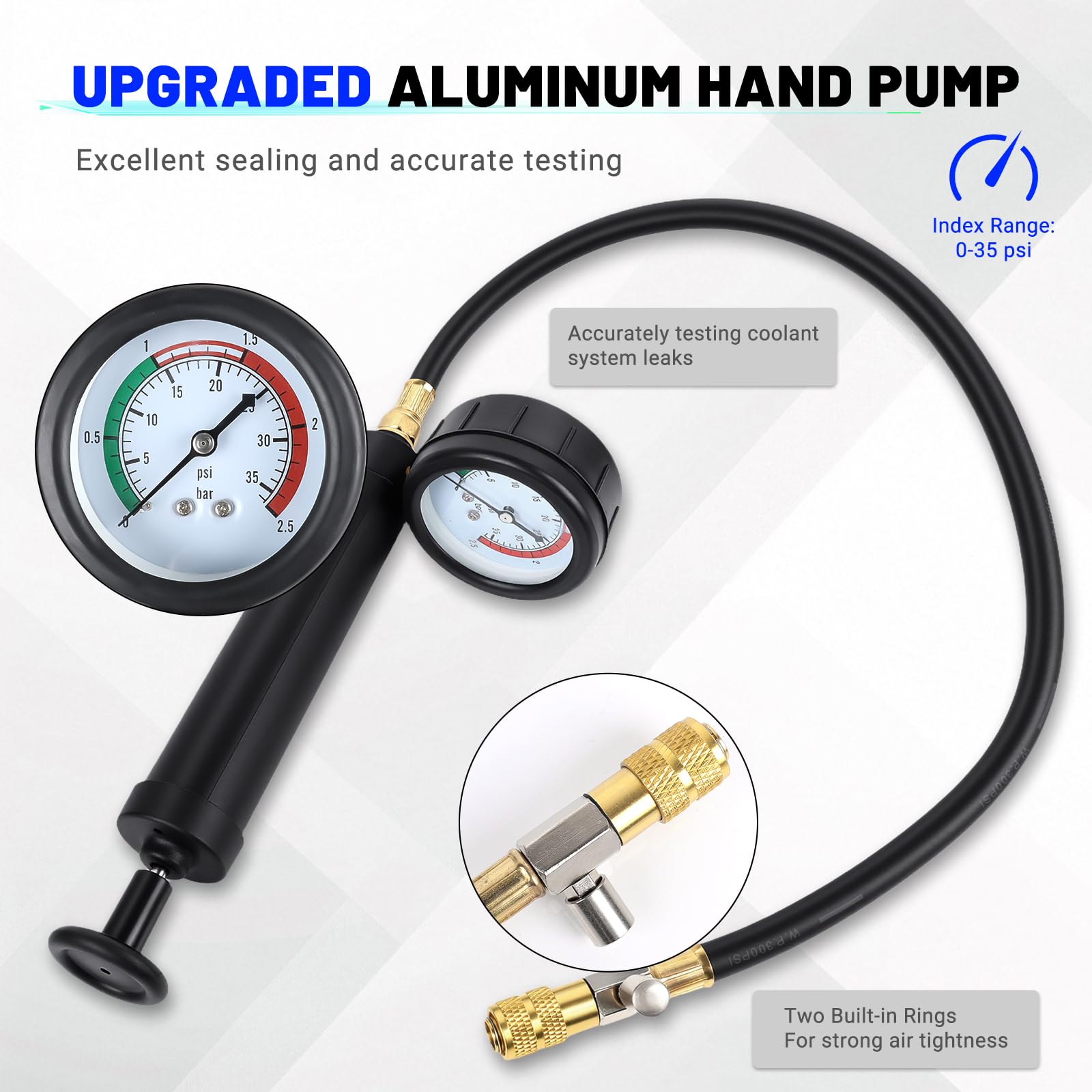 OiLiehu Kit de Presión de Refrigerante y Anticongelante 28 Piezas Universal: Probador, Purga y Llenado para Radiador de Coche, con 17 Adaptadores y 3 Tapones de Prueba