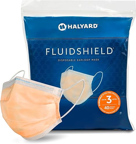 HALYARD FLUIDSHIELD Mascarilla Facial Desechable Nivel 3 con Lazo para Oreja SO SOFT, Fabricada en las Américas, Nivel 3, 28797