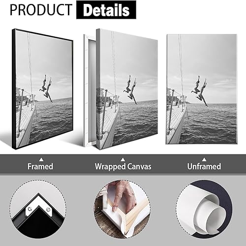 Miniatura 2 de Arte de pared retro de los años 80 en blanco y negro, para mujeres en blanco y negro, póster de verano con salto en el océano, vela, barco, yate,