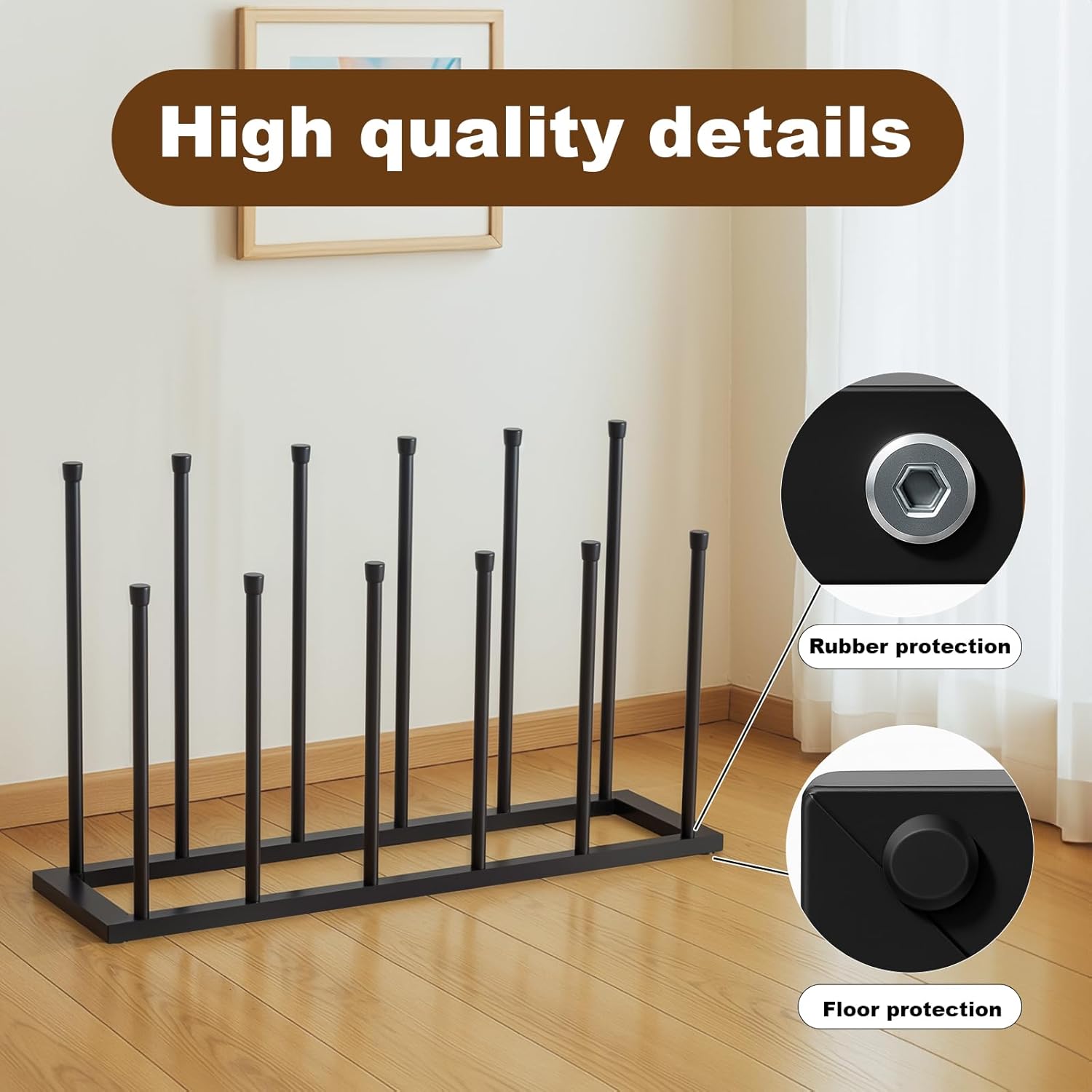 Free Standing Shoe Racks-Standalone Boot Rack For Storing High Boots,Boot Rack,Suitable for Closets, Entrances, Bedrooms, Outdoor terraces, Black, Shoe Storage for 6 Pairs