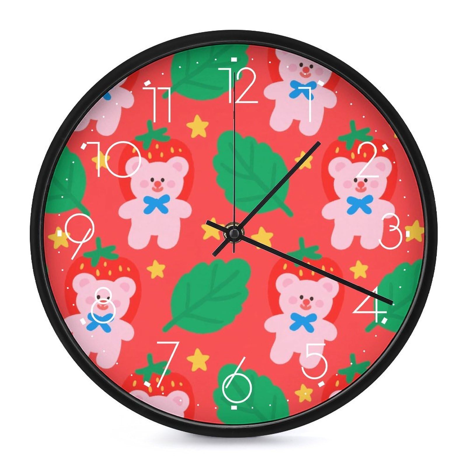 Horloge murale moderne étoile ours fraise, idée cadeau anniversaire
