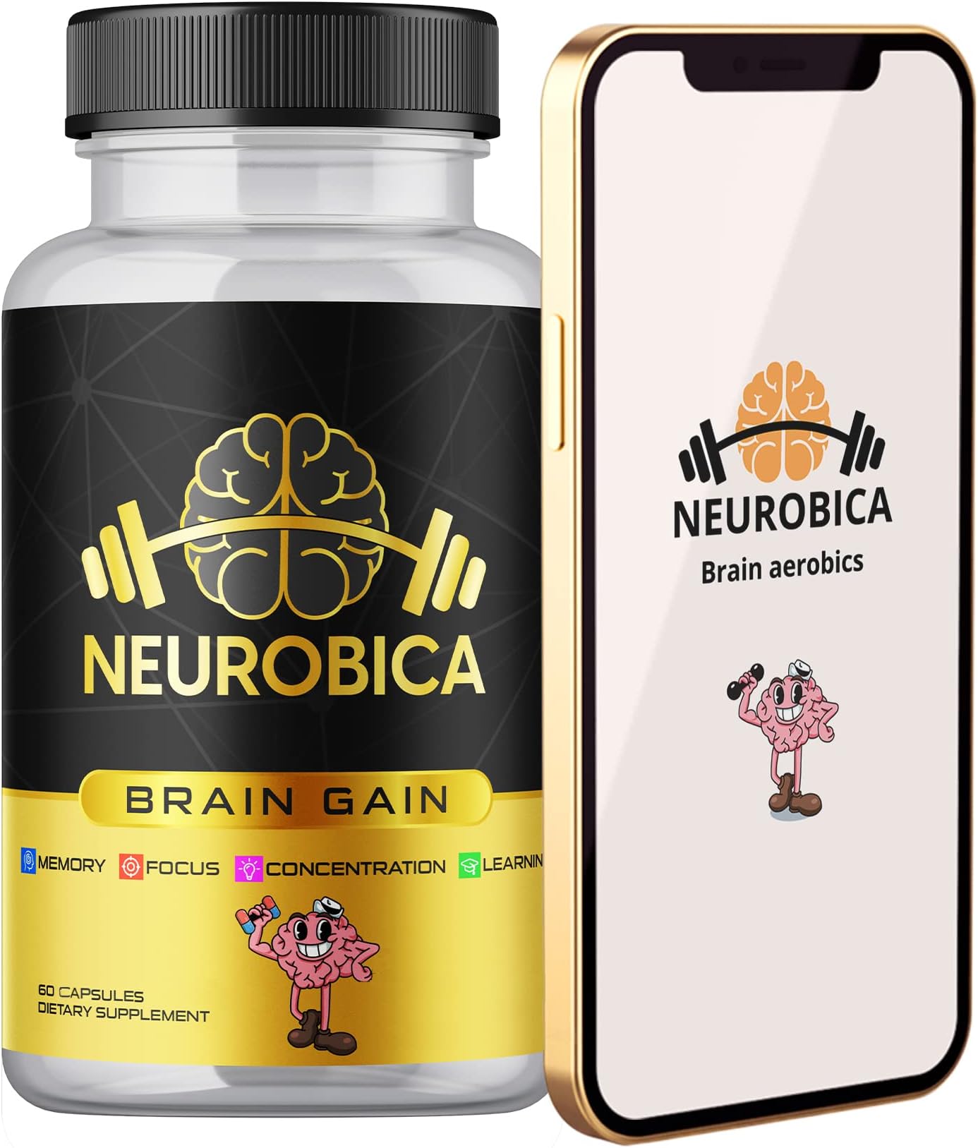 Brain gain - Nootropic Brain Supplement for Kids & Adults, Focus, Concentration, Mind and Memory, 60 pc (Phosphatidylserine, GABA, DMAE, Choline, Vitamin B1 B2 B3 B6)