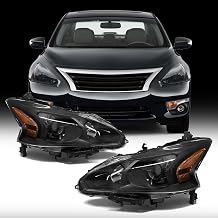 Headlight Assembly Replacement for 2013-2015 Nissan Altima 4Door Clear Lens Black Housing with Amber Reflector Driver and Passenger SideW/O Bulbs