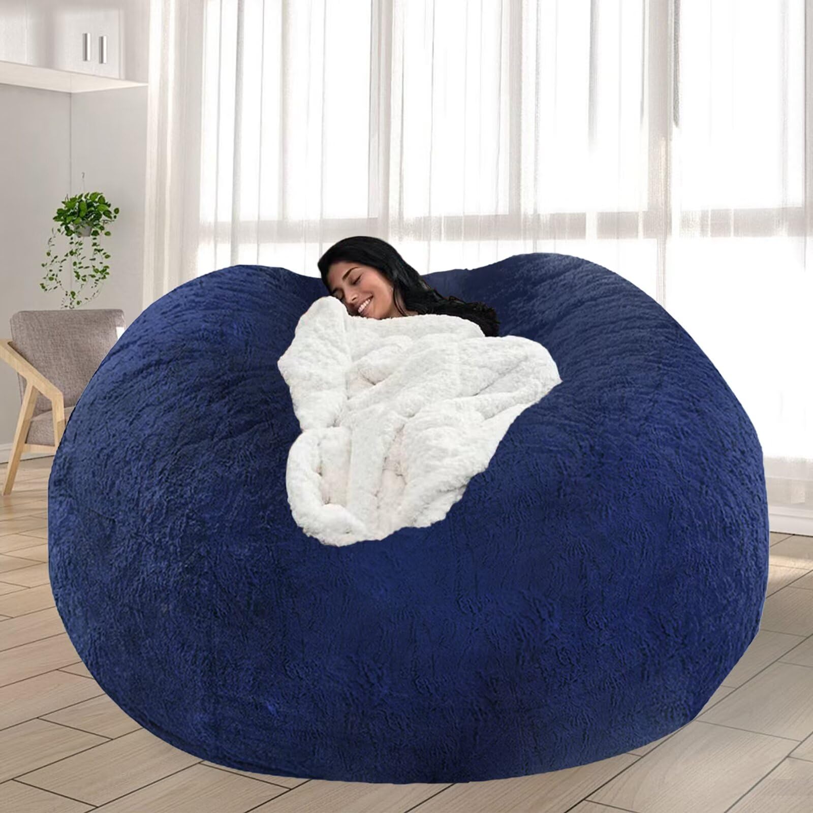 FIEATES Bean Bag Chair for Adults Kids No Filling Soft Round Bean Bag Couch Lazy Sofa Lounge Chair Reading Chair Cover, 3.5FT, Blue