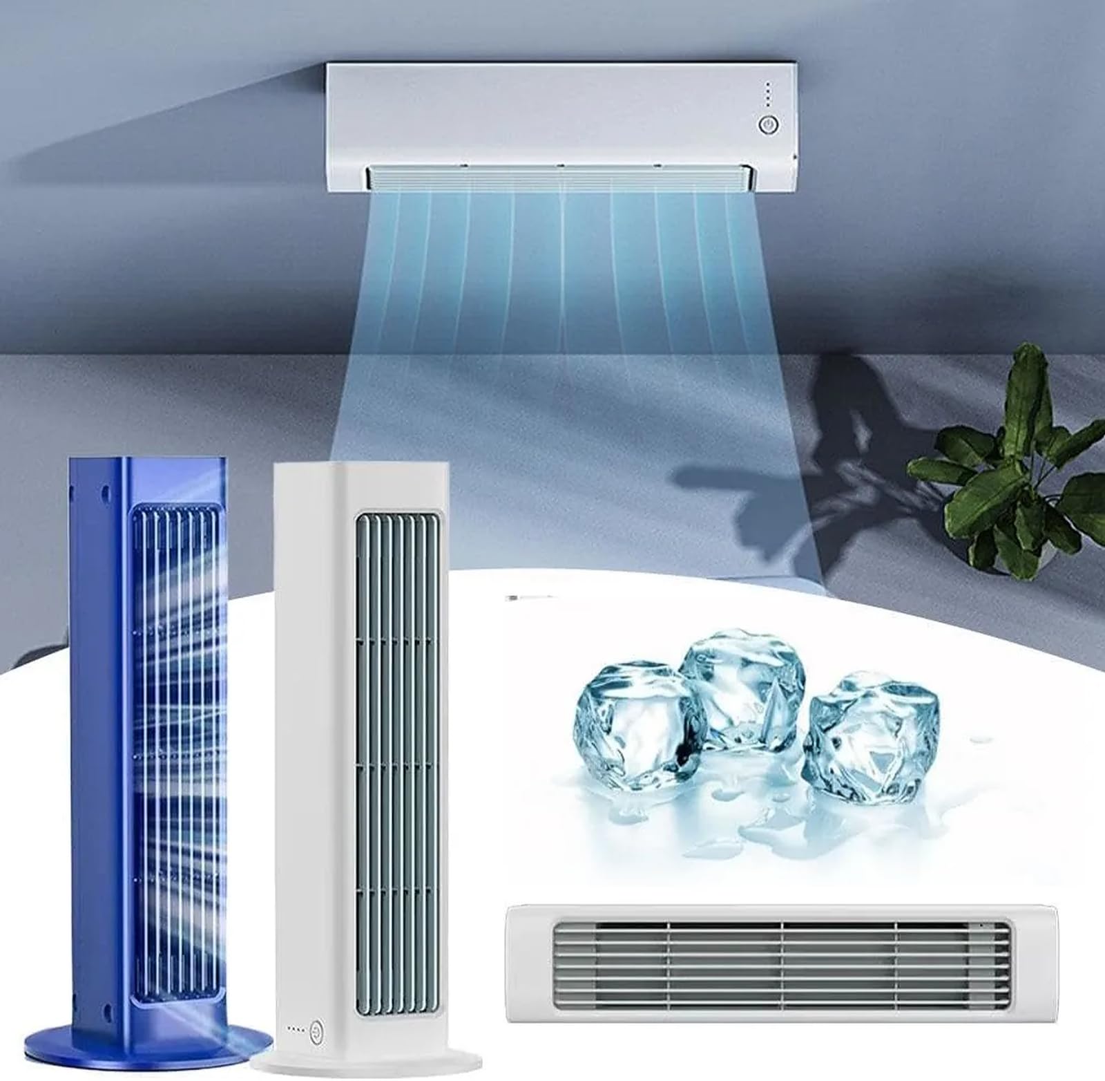 Ventilador de aire acondicionado inalámbrico portátil – Ventilador de refrigeración montado en la pared con 3 ajustes de velocidad para dormitorio, oficina, hogar y coche, refrigeración instantánea de