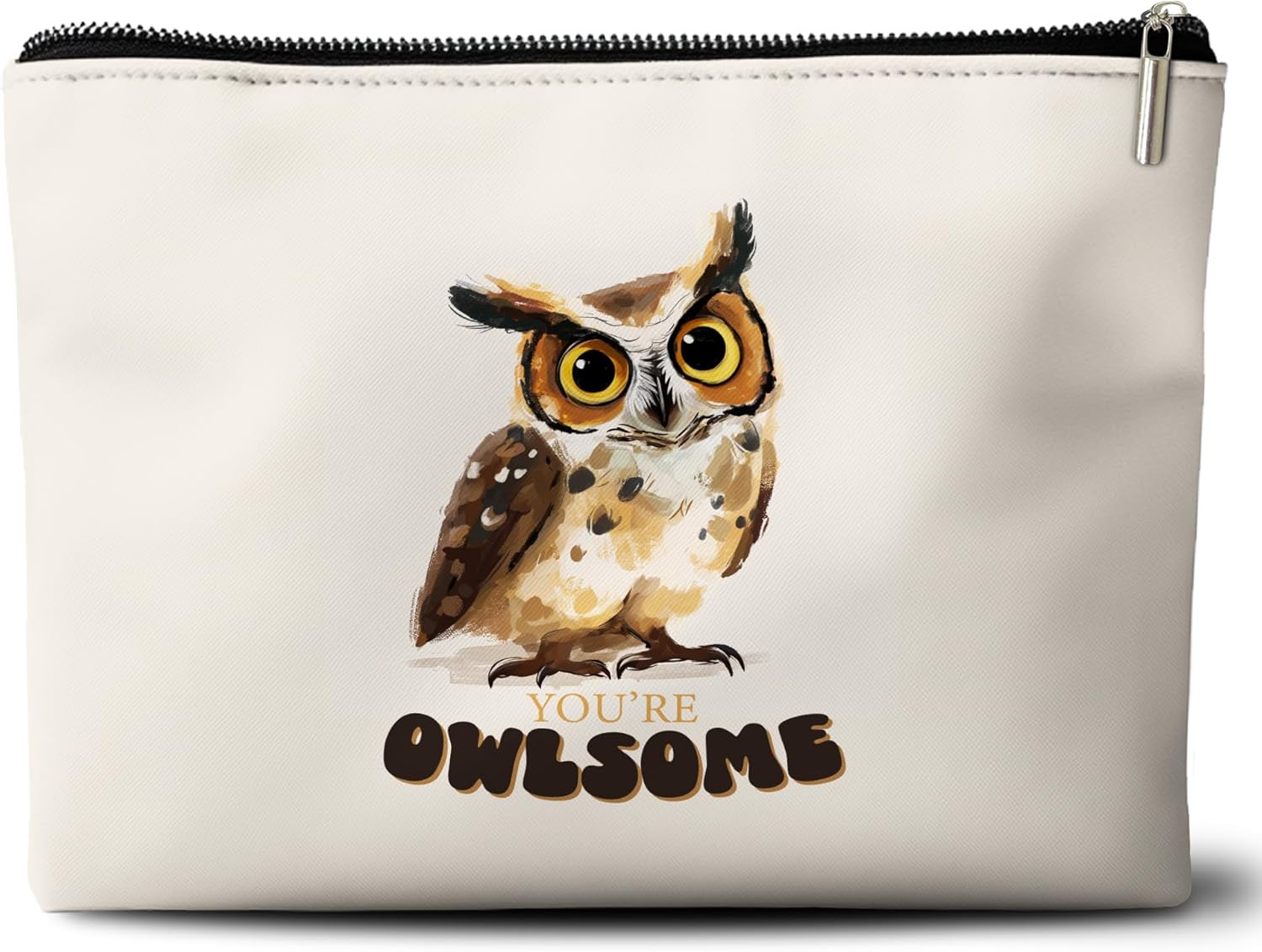 Owl Gifts for Women Makeup Bag, You are Owlsome, Cute Owl Organizer Bag. 10x7 Inches Gray