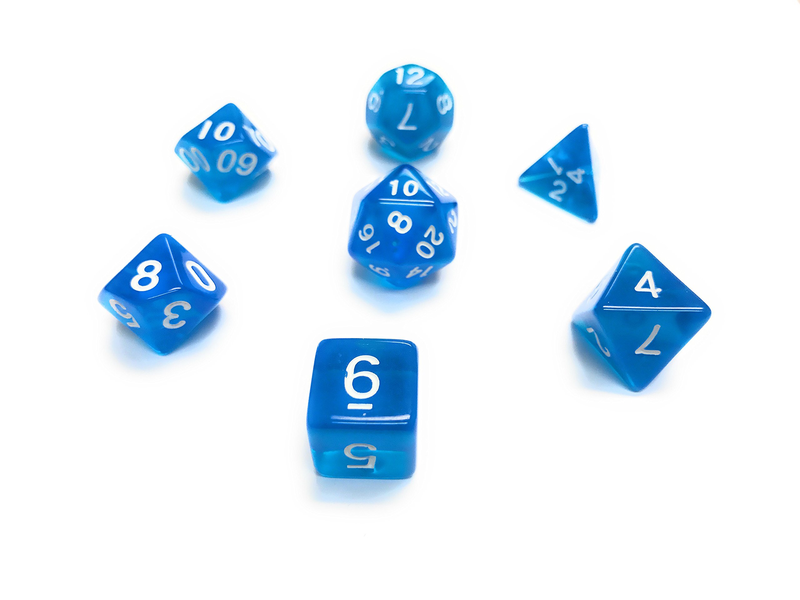 YuanKanJu True Roll Dice- Premium Ice Blue Translucent Dice Set of 7. Polyhedral Dice for Dungeons and Dragons (DND) D20 D12 D10 (00-90 and 0-9) D8 D6 D4 and Other RPG.