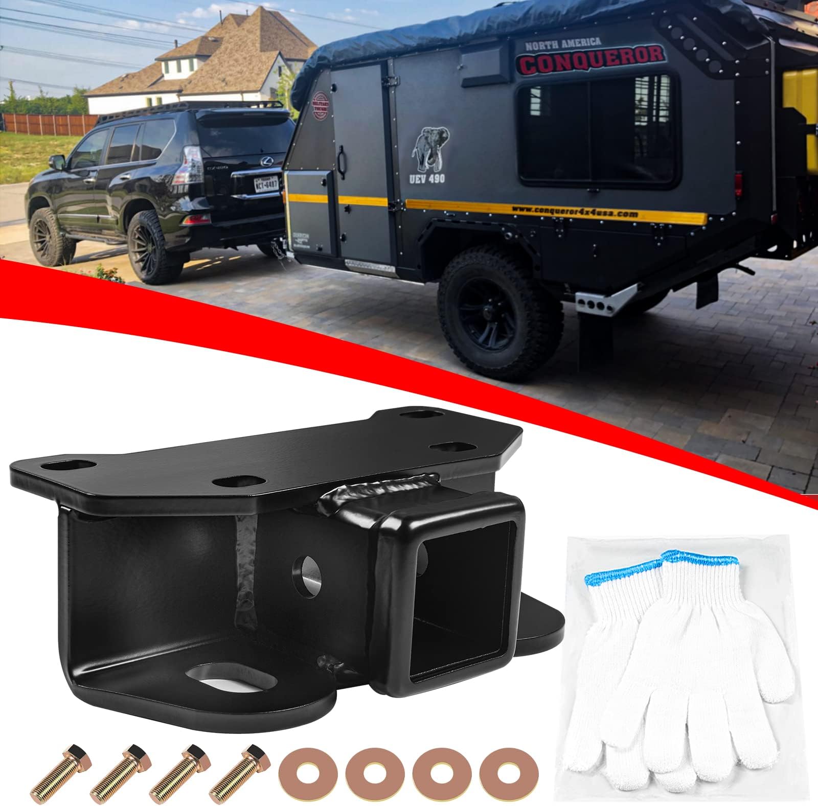 【2026 Upgraded】 Class 3 Hitch Receiver Towing Hitch Receivers 2-Inch Trailer Hitch Receiver Compatible with Select Lexus GX460, Anti-Rust Gloss Black Powder Coat, Bouns Included