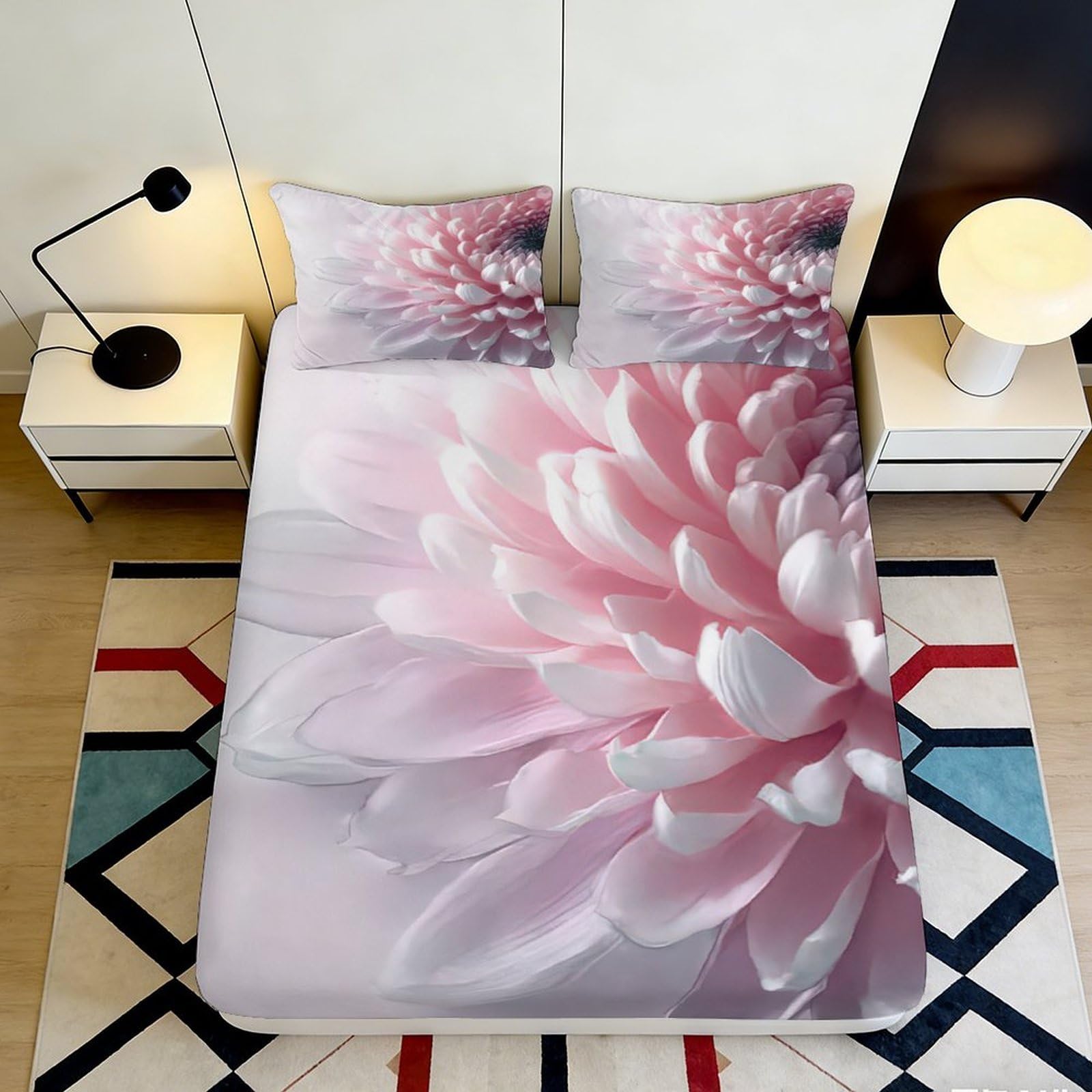 Jqzkxnhpbr Style-4 3D Printed Pink Flower Fitted Sheet Microfiber Soft Breathable Blossom Bed Cover For Bedroom Guest Room Decor 90X200x25cm