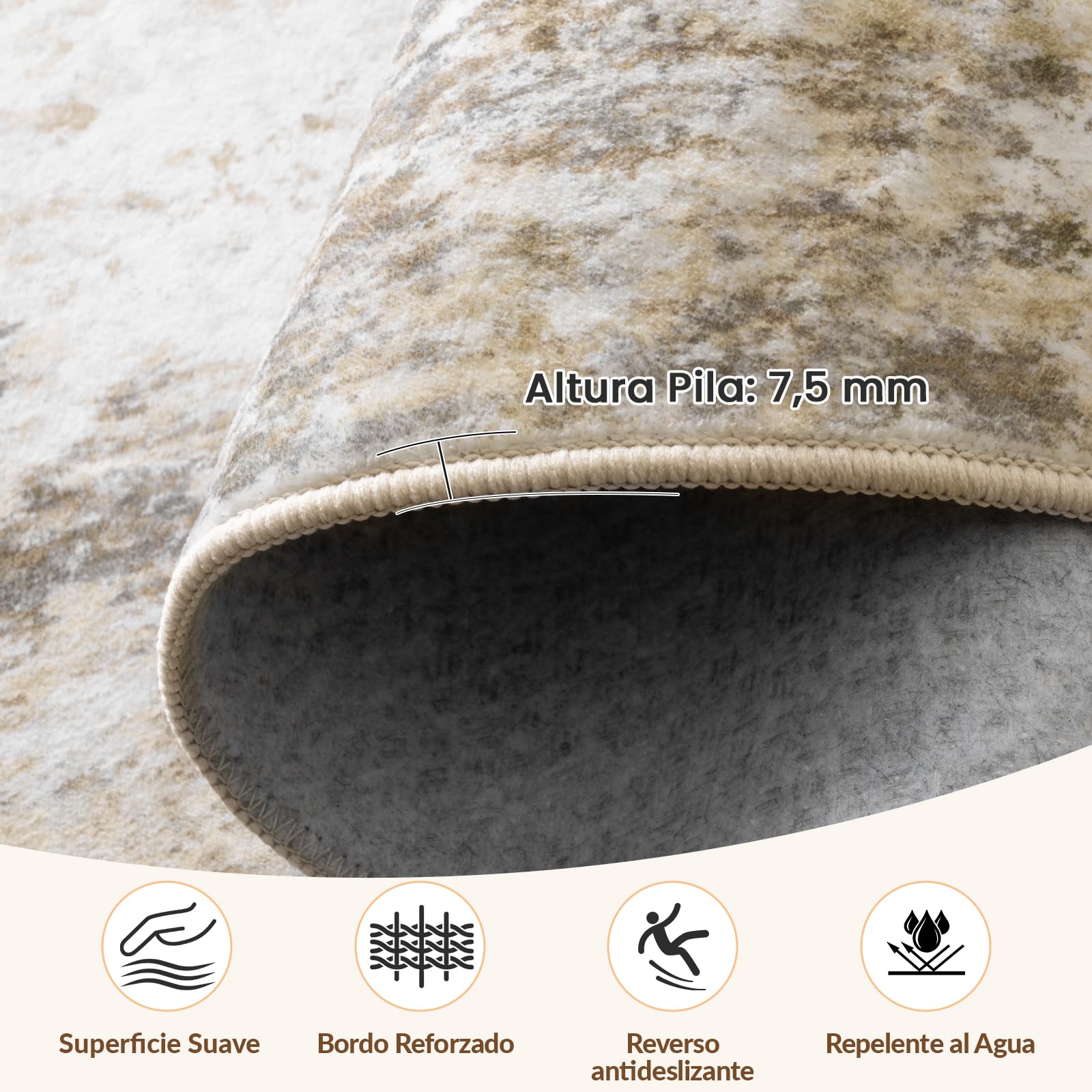 INOVADAY Alfombras Lavable en Máquina 90x150 cm Abstracto Moderno Antideslizante Apta para aspiradora Bajo Pelo Alfombra Estampado Tapete para Salón de Estar, Dormitorio Marrón/Gris