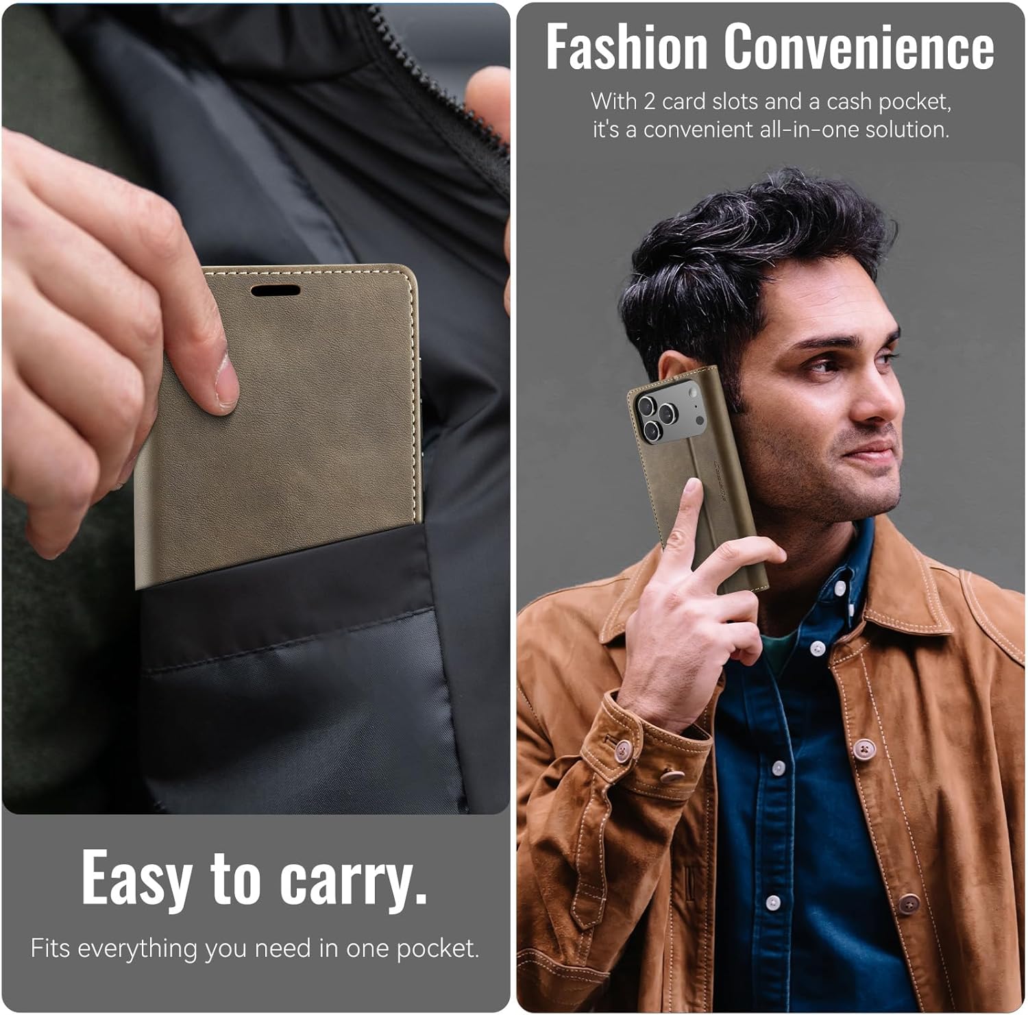 Case for iPhone 17 Pro Max, Vintage PU Leather Slim Folio Flip Cover with Magnetic Closure, Card & Cash Slots, Kickstand Stand Function, Shockproof Soft TPU Shell, Brown