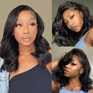 Bob Wig Human Hair 13x4 Frontal Lace Wig 14 Inch Body Wave HD Lace Front Wigs Human Hair Pre Plucked Short Bob Wigs for Women Human Hair Glueless Wig Natural Black Color(14 inch, Bob Wig)