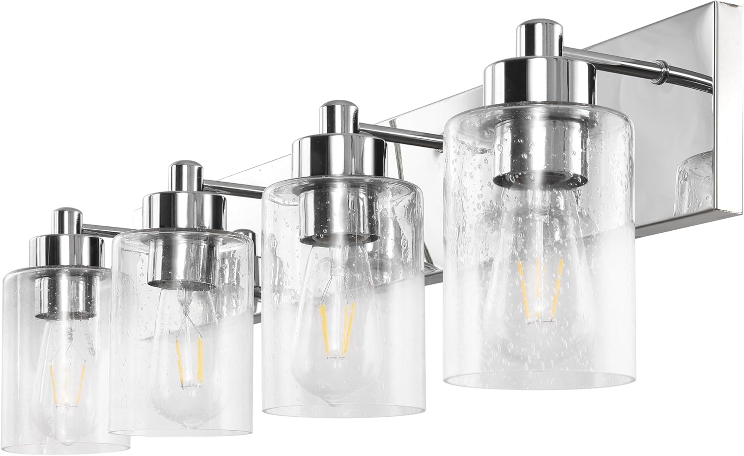 JONATHAN Y 27.75" Chrome/Clear 4-Light Modern LED Vanity Light for Bathroom Mirror, Mid-Century Wall Sconce with Clear Seeded Glass Shades, Contemporary Iron Fixture, LED Bulbs (JYL7558C)