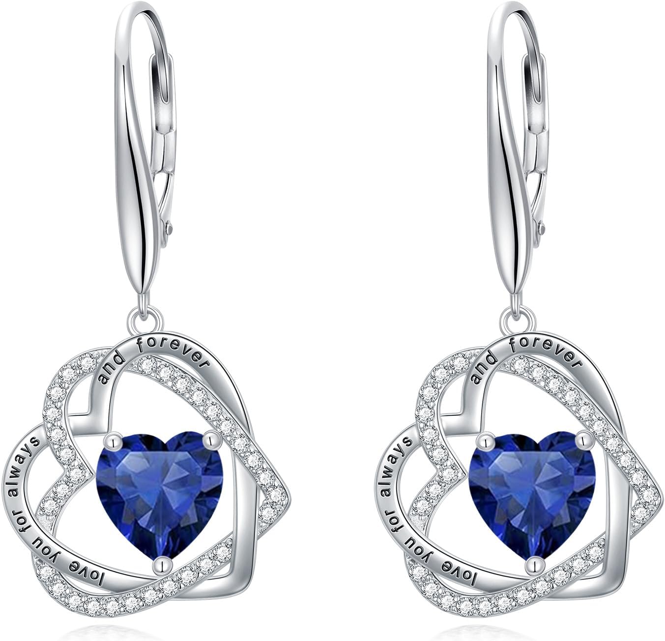 TOUPOP Heart Birthstone Earrings 925 Sterling Silver Double Heart Leverback Earrings Love You for Always and Forever Jewelry Anniversary Birthday Christmas Gifts for Women Wife Her
