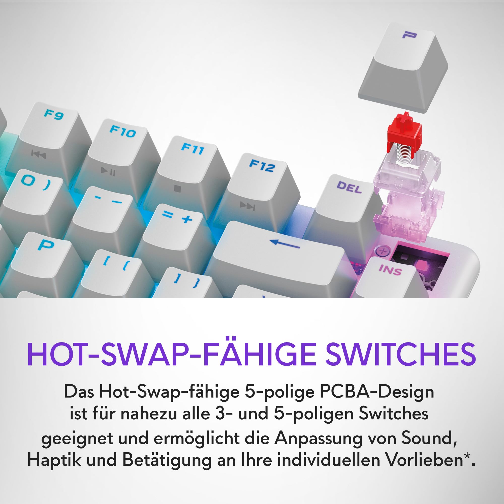 Alienware Pro Kabellos Gamingtastatur LL, 75% Formfaktor, AlienFX RGB | Lineare mechanische Switches, Hot‑Swap, 2,4 GHz Bluetooth / USB‑C, PBT‑Tastenkappen, 5 Profile, US QWERTY, Lunar Light
