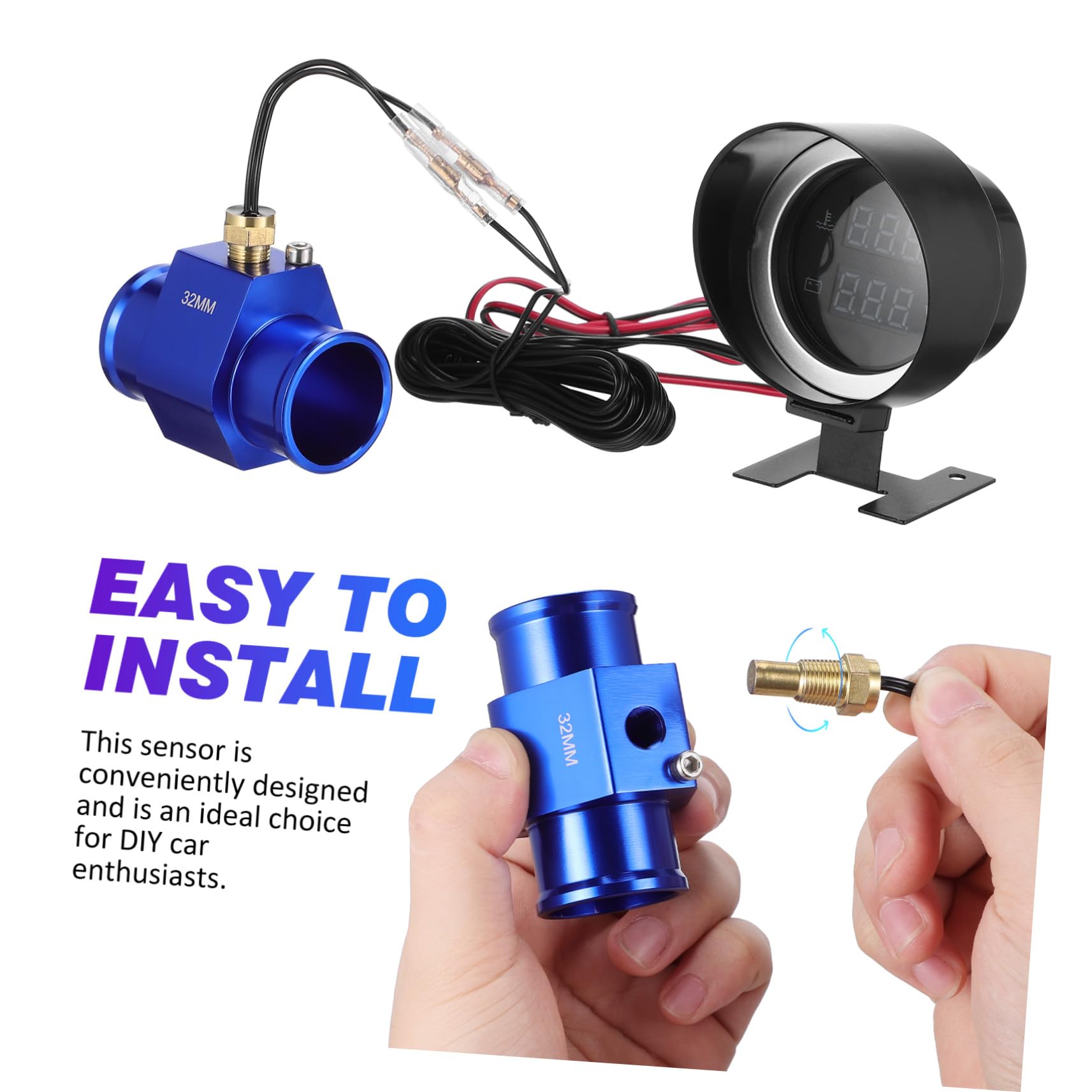 Jauge de Température Eau et Voltmètre LED Ronde Compacte avec Adaptateur Kit de Manomètre pour Voiture Moto Camion Installation Facile DIY Affichage Clair et Double Fonction