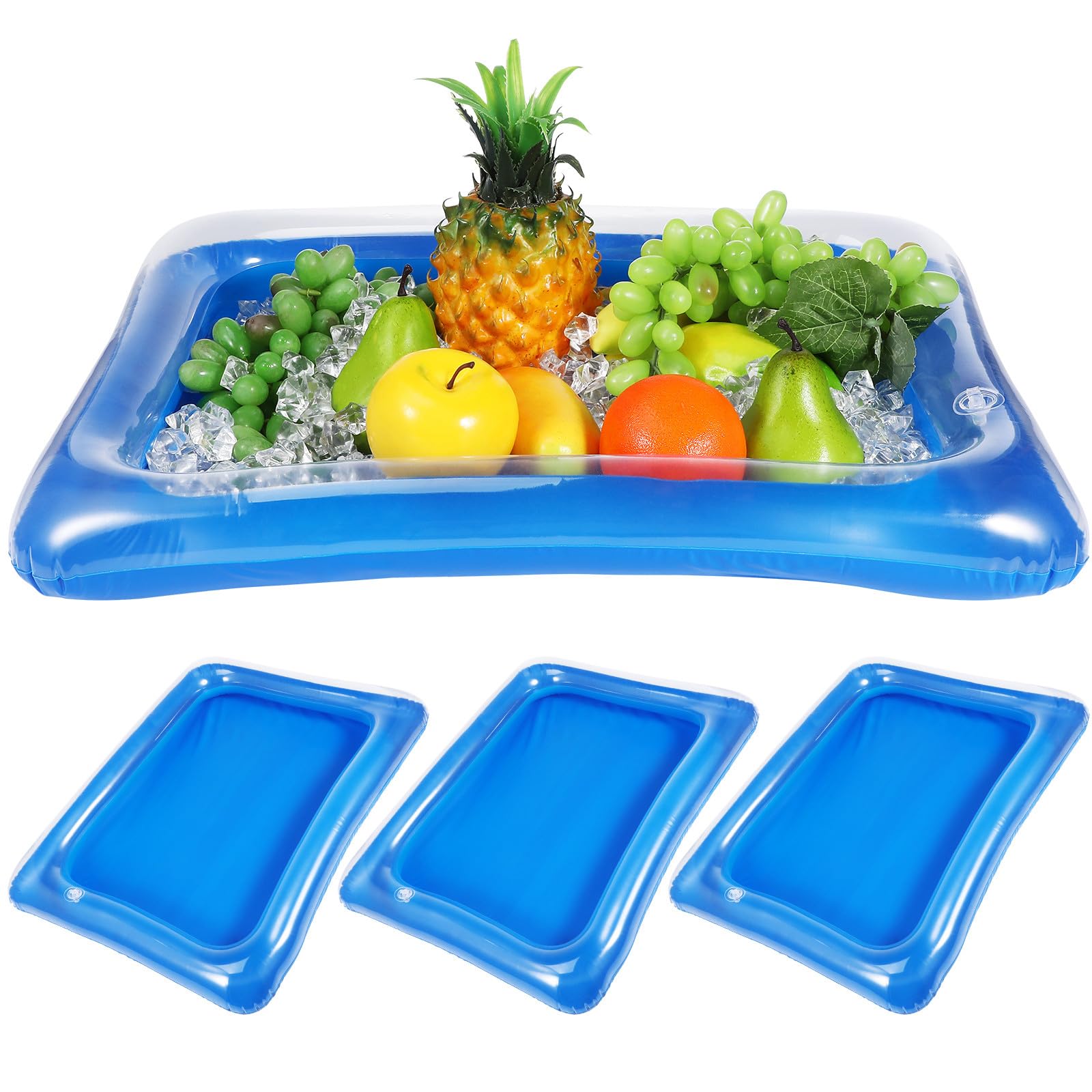 Homoyoyo Inflatable Ice Serving Bar Tray 60x45cm Pvc Blue Cooler Tray for Party Buffet Picnic 4pcs Set
