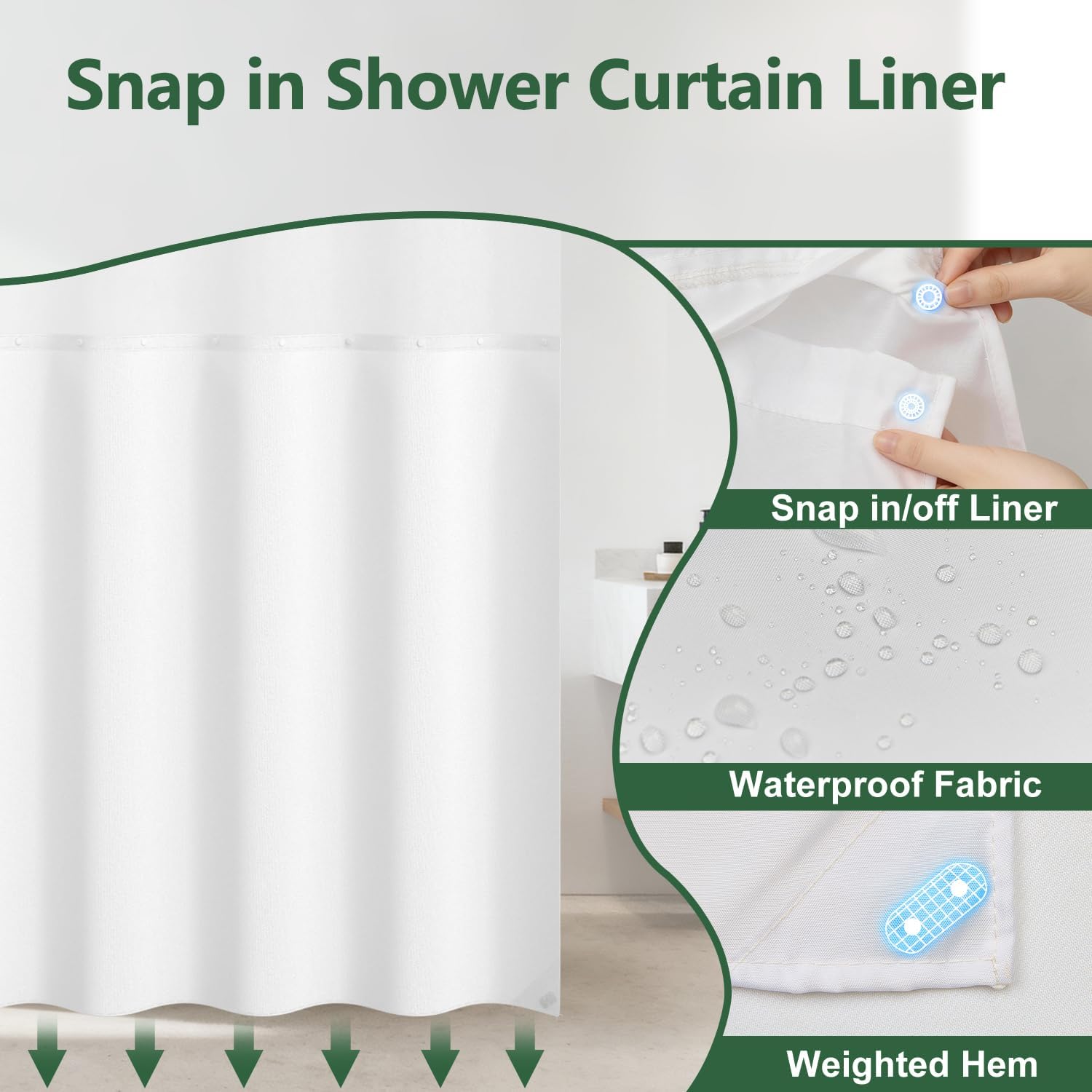 Mid Century Shower Curtain with Snap in Liner, Waterproof Washable Fabric No Hook Shower Curtain with Mesh Top Window, Retro Stars Abstract Geometric Vintage Boho Colorful Bath Curtains, 71x74 Inch