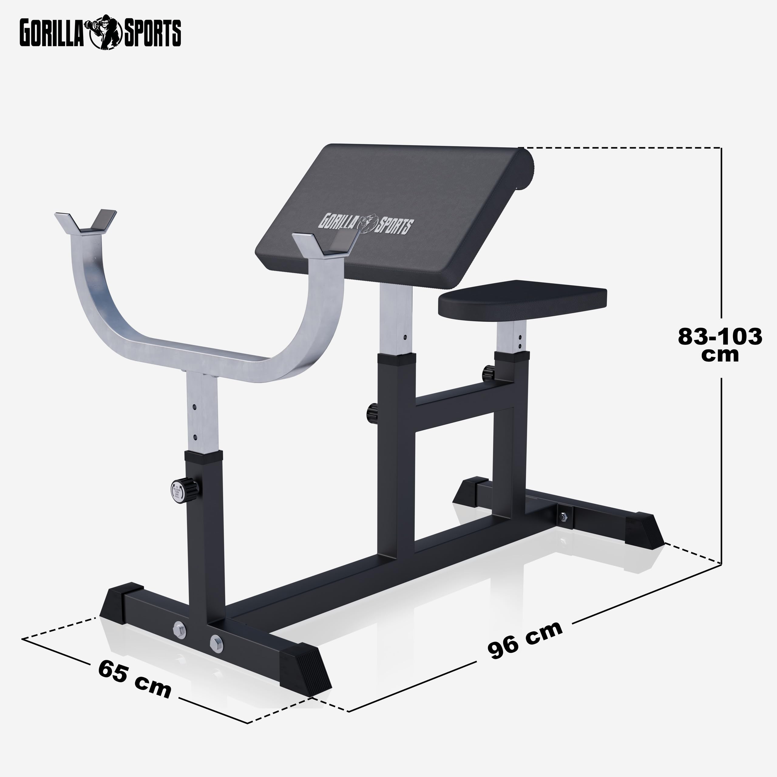 GORILLA SPORTS® Panca Palestra - Regolabile in 5 posizioni, Fino a 200 kg, Piedini Antiscivolo - Panca Scott, per Bicipiti, Tricipiti, Panche Powerlifting, Bodybuilding, Sollevamento Pesi