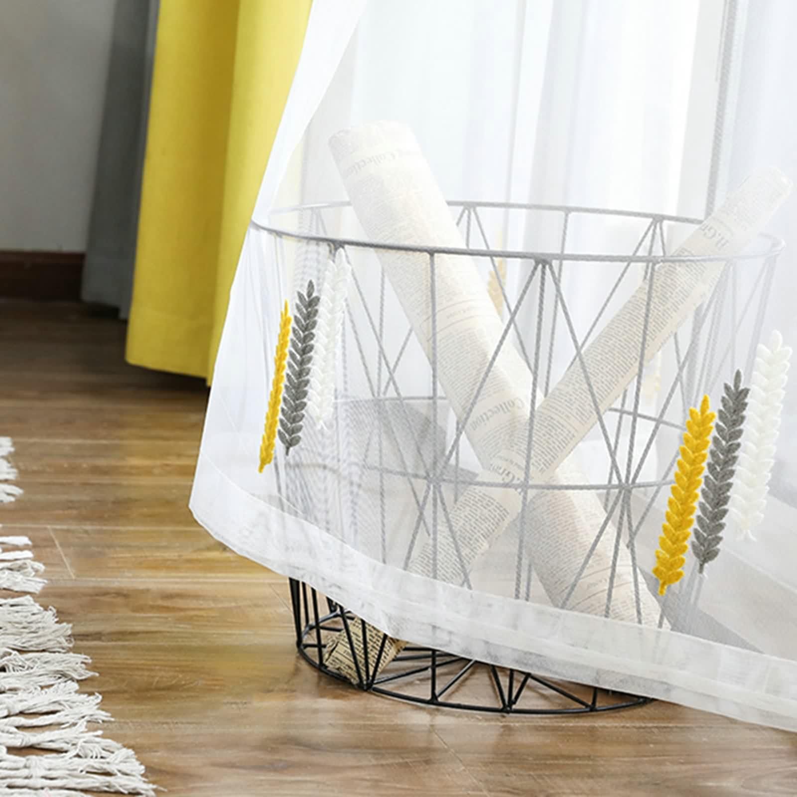 Curtains for Bedroom zestaw 2 zasłon z woalu, żółta, haftowane pszenicą, szer. x wys. 137 x 229 cm