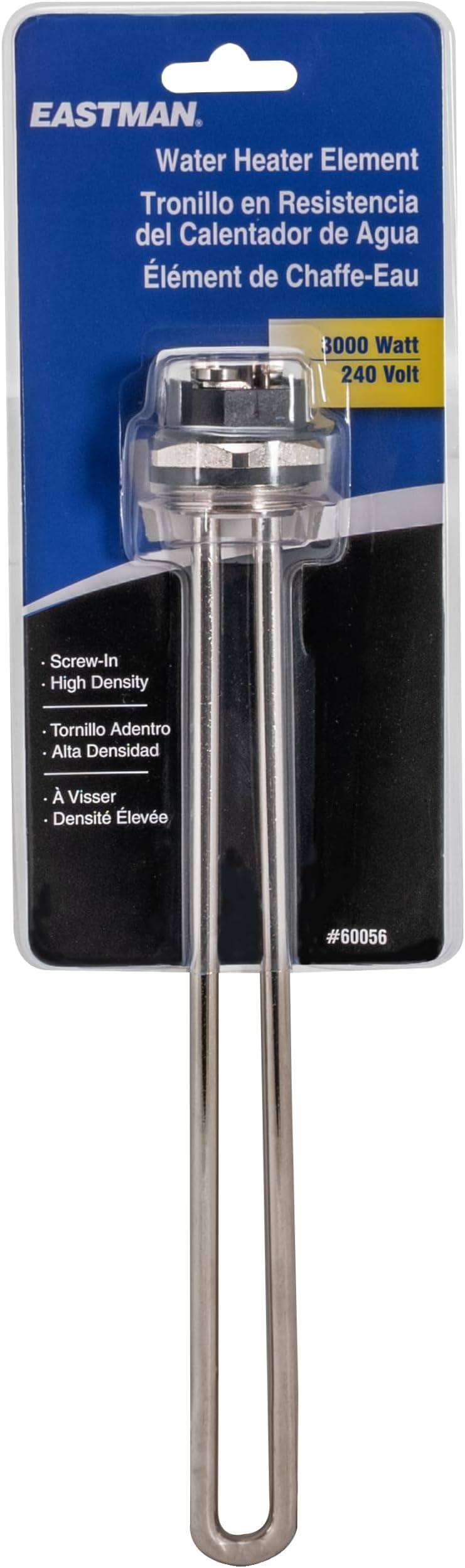 Eastman 60056 Water Heater Element, EASX1, 240V X 3000W Straight, Chrome