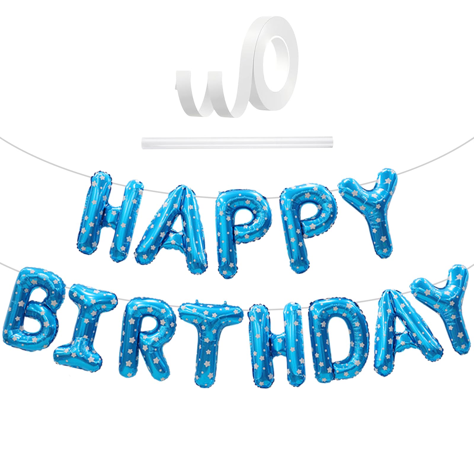Happy Birthday Balloons Banner Blue Stars, 16 Inch Happy Birthday Letter Balloons, Blue Stars Balloon Banner Decorations, Party Supplies Decorations For Kids Girls Boys & Adults Men Women