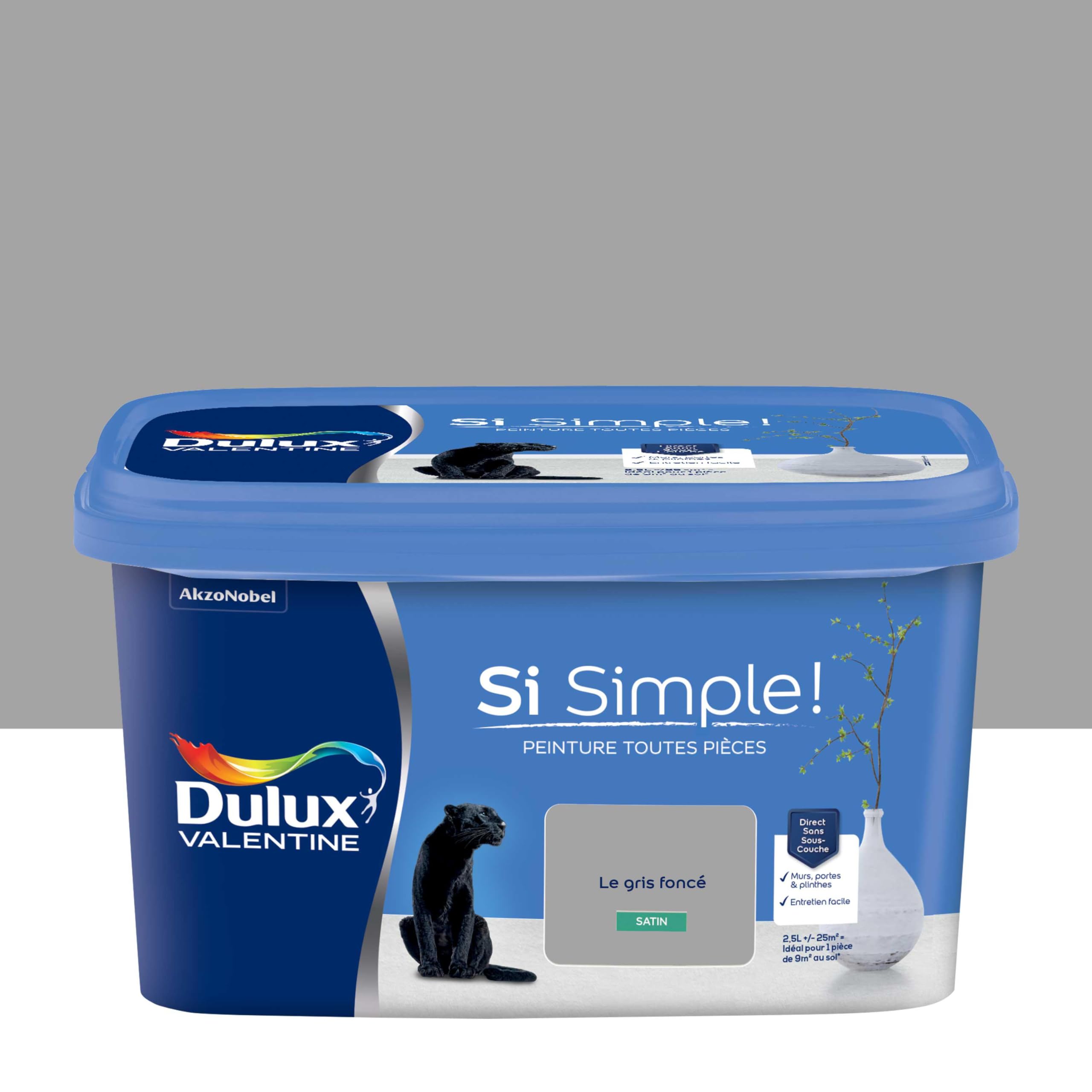 Dulux Valentine Peinture Si Simple Peinture Intérieure Toutes Pièces Satin - Peinture Murs et Plafonds, Portes et Plinthes - Lot de 2 - Couleurs : Le Gris Foncé & Le Bleu 2,5 L
