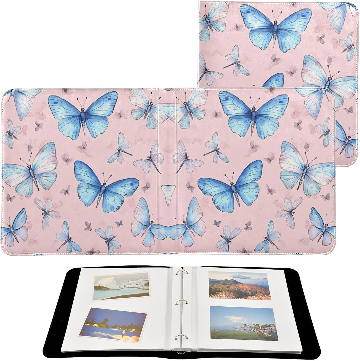 Large Photo Album, Colorful Butterfly (3) Personalized Leather Cover Photo Book for 4x6 5x7 6x8 Pictures, Photo Albums for Family, Baby, Wedding