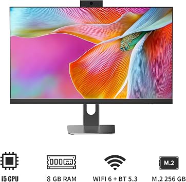 24 Full HD All-in-One Desktop Computer, CPU i5, 8GB RAM, 256GB SSD, 1920x1080 Display, Privacy Protection Webcam, WiFi 6 + BT 5.3, Win11 Home, Black (i5 CPU+256GB+8GB RAM)