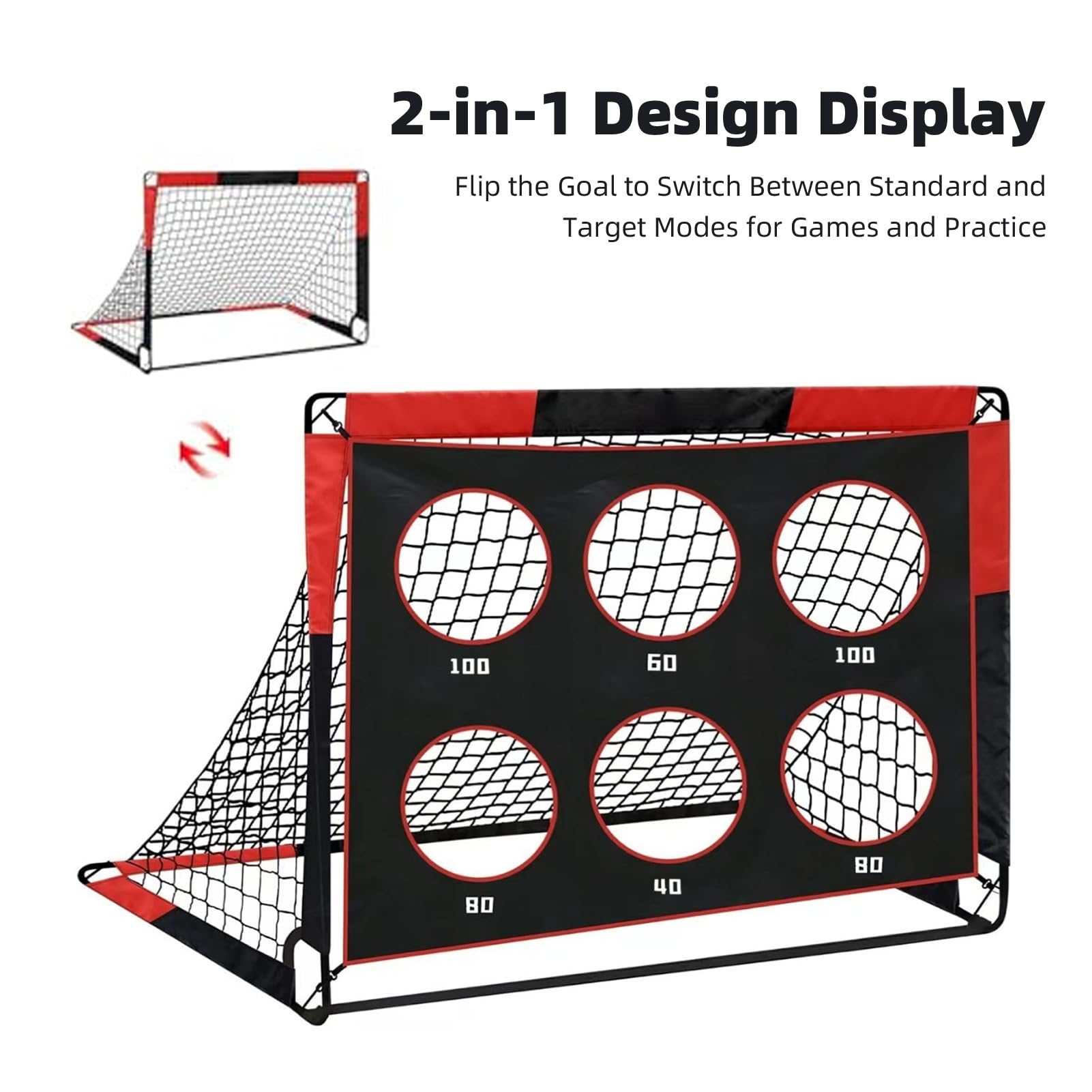 Porta da calcio portatile design 2 in 1, rete da calcio pieghevole per allenamento all'aperto con 5 zone bersaglio, tessuto Oxford 450D 59x47,2x47,2 pollici