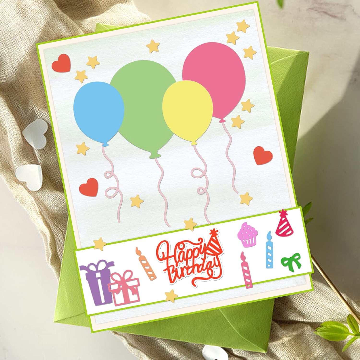 INFUNLY 19pcs Balloons Metal Die Cuts Happy Birthday Cutting Die for Card Making Balloons Cake Cutting Metal Balloons Stencils for Scrapbooking Embossing Die Cuts for DIY Album Decorative