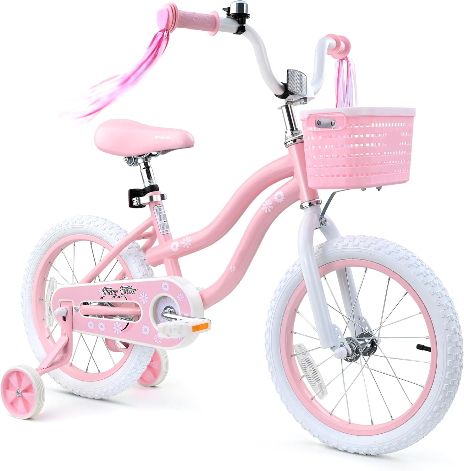 Bicystar 12 14 16 Inch Pink Girls Bike with Training Wheels, Adjustable Seat, Basket & Streamers - Ages 2-5 Coaster Brake