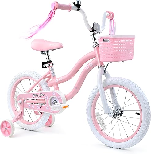 Miniatura 9 de Bicicleta para niñas de 2 a 5 años, bicicleta para niños con ruedas de entrenamiento, canasta, freno de contrapedal, serpentinas, bicicleta de pedal