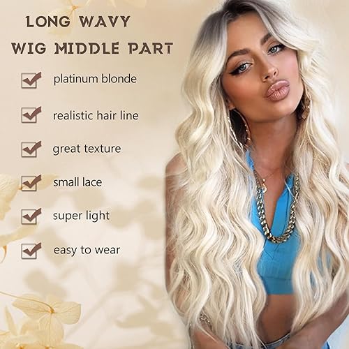 Miniatura 8 de Peluca castaña, pelucas largas onduladas de color marrón para mujer, 26 pulgadas, parte media, peluca sintética rizada natural, resistente al calor,