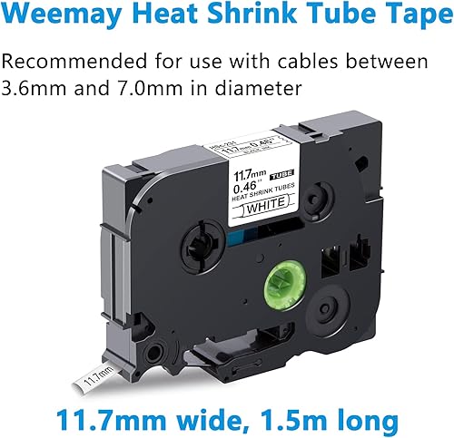 Miniatura 2 de WEEMAY Paquete de 2 cintas termocontraíbles compatibles con Brother HSe-231 HSe231 HS-231 HS231 HS231 Negro sobre Blanco para Ptouch PT-E300